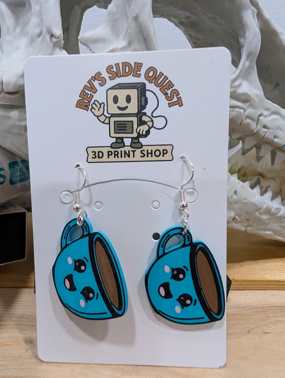 Kawaii Coffee Cup Earrings - 3D Printed Lightweight Jewelry - Hypoallergenic