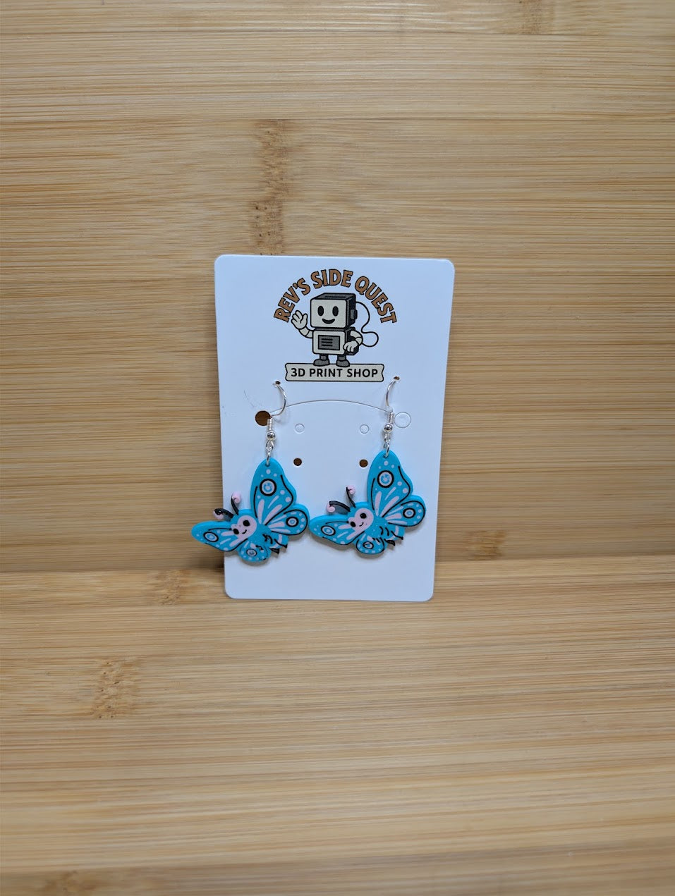 3D Printed Blue Butterfly Earrings - Lightweight Statement Jewelry - Hand-Finished Butterfly Dangles - Rev’s Side Quest 3D Print Shop